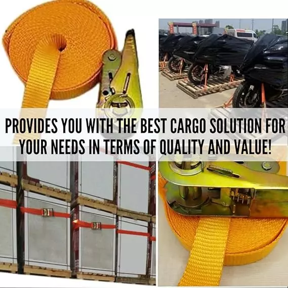GENERIC 25 mm x 6 m Polyester Ratchet Lashing Belt With Double J Hook 0.8 to 1000 Kg (1 Ton) Load Capacity Orange