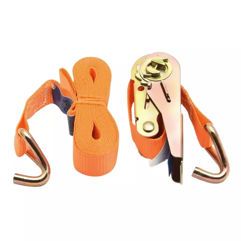 GENERIC 25 mm x 6 m Polyester Ratchet Lashing Belt With Double J Hook 800 to 1000 Kg (0.8-1 Ton) Load Capacity Orange