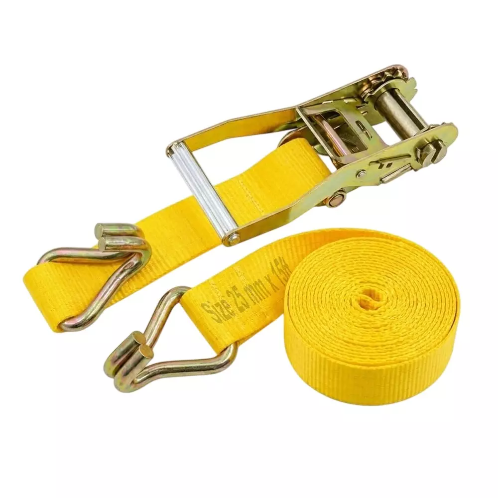 Trion Products Ratchet Straps with J Hooks for Securing Motorcycles, ATVs, Trailer & Cargo Yellow Color 15 ft (4.57 m) Length 1500 Kg Load Capacity