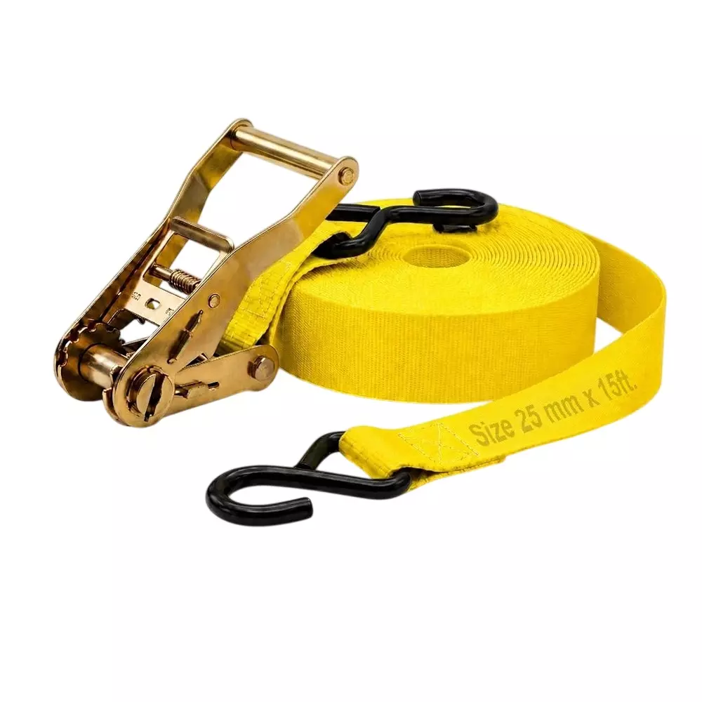 Trion Products Ratchet Straps with S Hooks for Securing Motorcycles, ATVs, Trailer & Cargo Yellow Color 15 ft (4.57 m) Length 1500 Kg Load Capacity