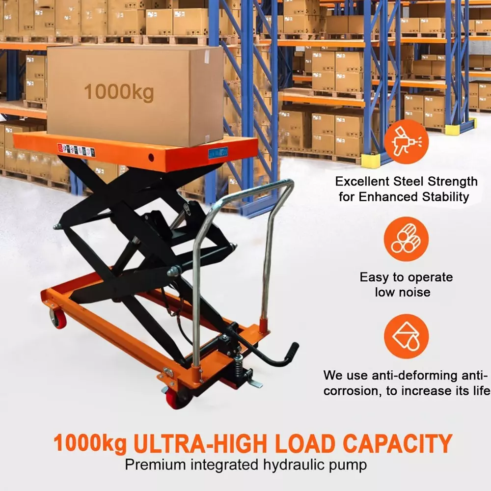 Voltz Hydraulic Lift Trolley with 1 Ton Load Capacity and 1700 mm Lifting Height in Powder Coated Finish