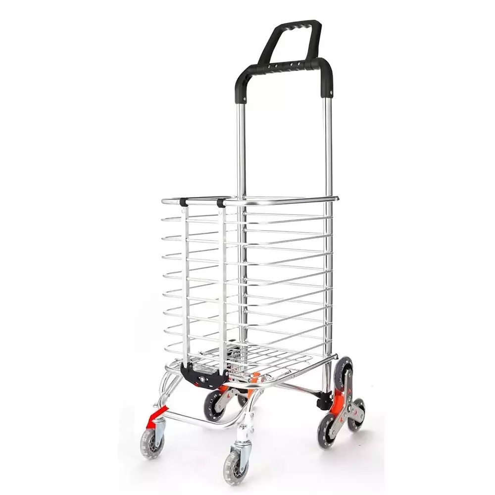 BIGAPPLE Folding Hand Trolley Cart 25 Kg Capacity 90x30 cm Silver with Wheels, TRL TSC AL 25 (staircase wheel)
