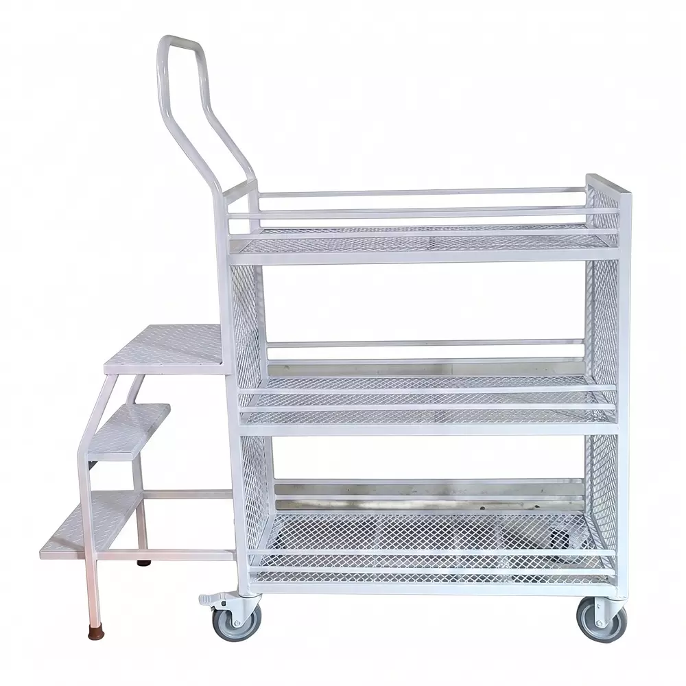 BIGAPPLE Order Picking Trolley 350-375 Kg Load Capacity 100 mm (4 inch) x 50 mm (2 inch) 4-Wheel Lock with Foldable Ladder