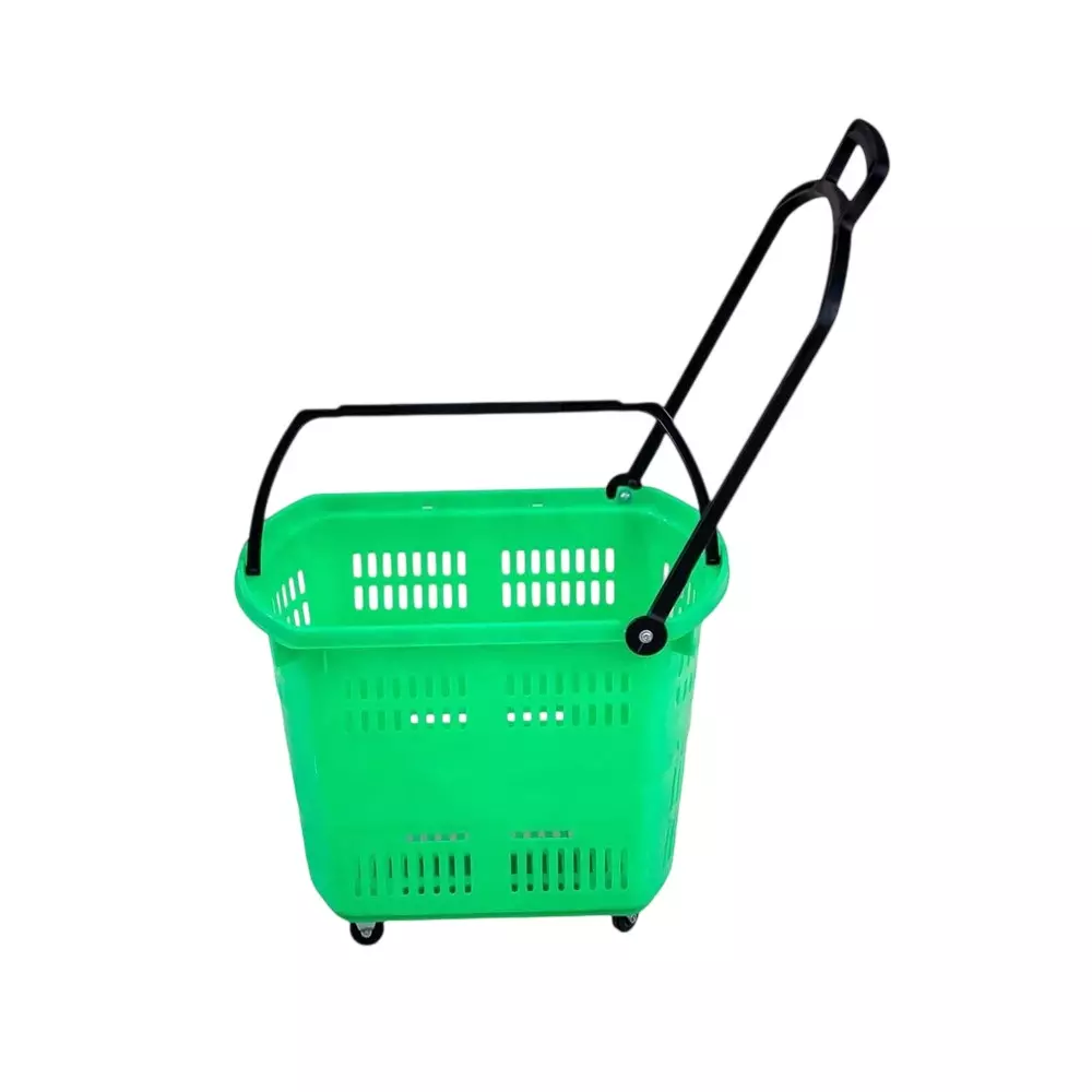 BIGAPPLE Shopping Basket Trolley 35 L Capacity 600x350x365 mm Green with Wheels, SB 35