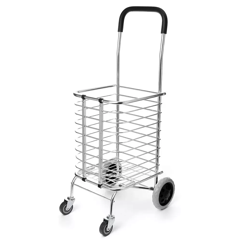 BIGAPPLE Folding Hand Trolley Cart 25 Kg Capacity 90x30 cm Silver with Wheels, TRL TSC AL 25 (4 wheel)