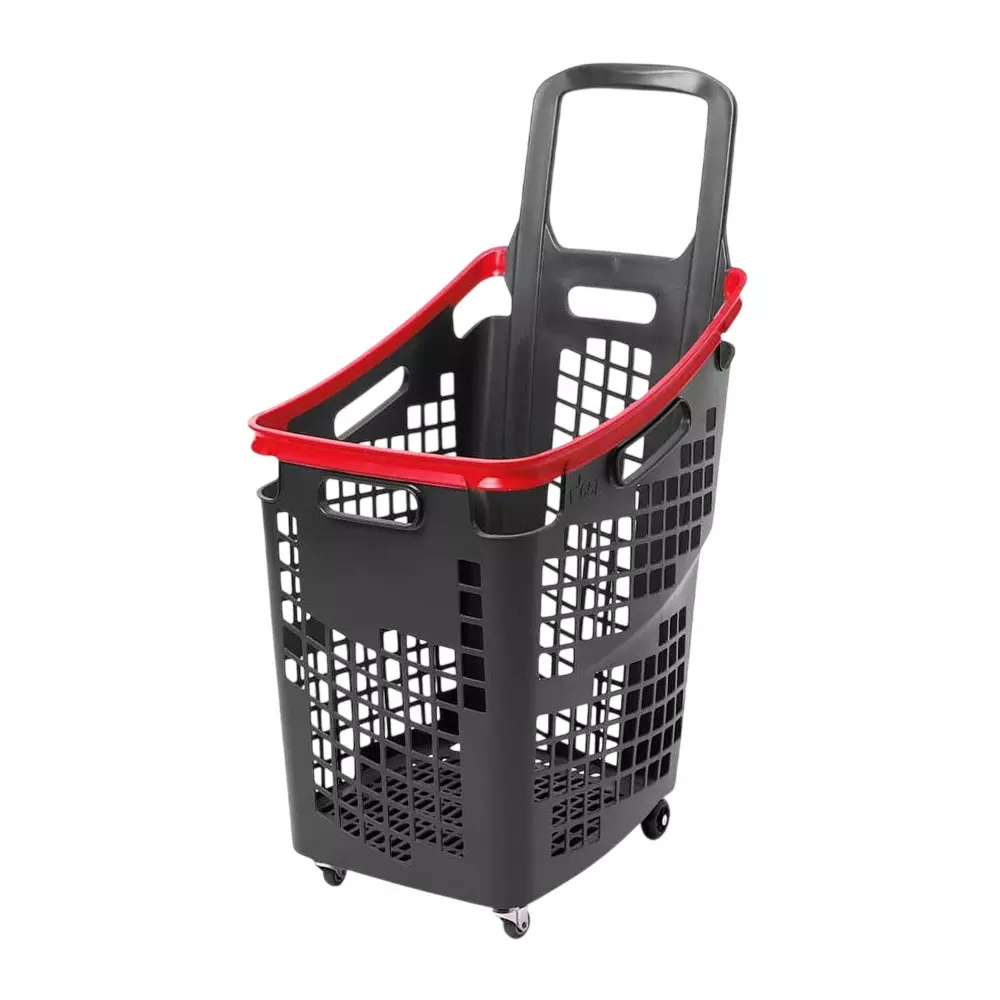 BIGAPPLE Shopping Basket Trolley 70 L Capacity 88x40x46.5 cm Black & Red with Wheels, 70L SB