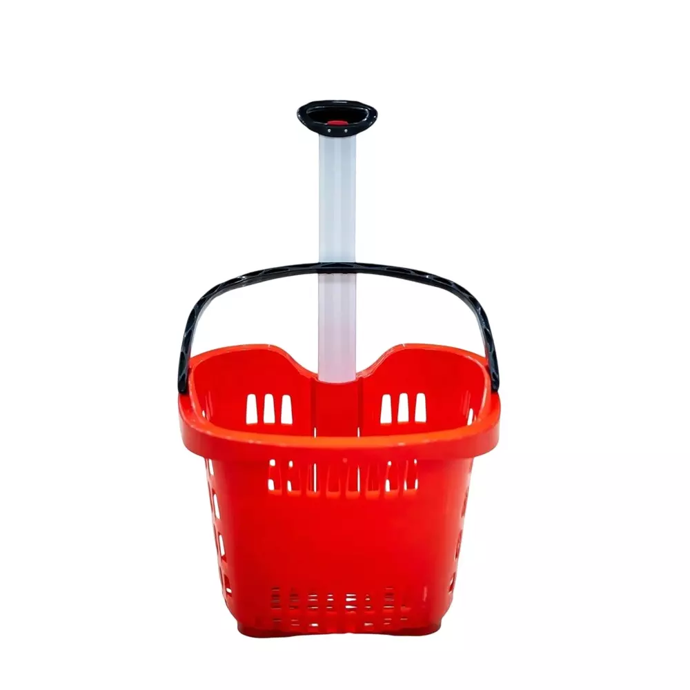 BIGAPPLE Shopping Basket Trolley 56 L Capacity 530x380x430 mm Red with Wheels, SB 56