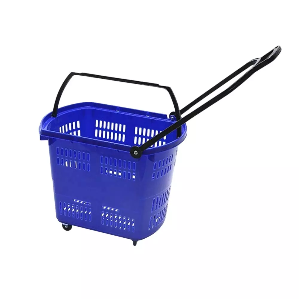 BIGAPPLE Shopping Basket Trolley 35 L Capacity 600x350x365 mm Blue with Wheels, SB 35
