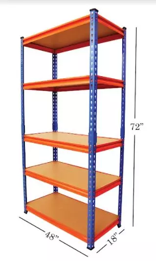 Blue Boy 72x48x18 Inch 5-Shelves Red and Blue Multipurpose Boltless Rivet Rack BB724818YBW_5