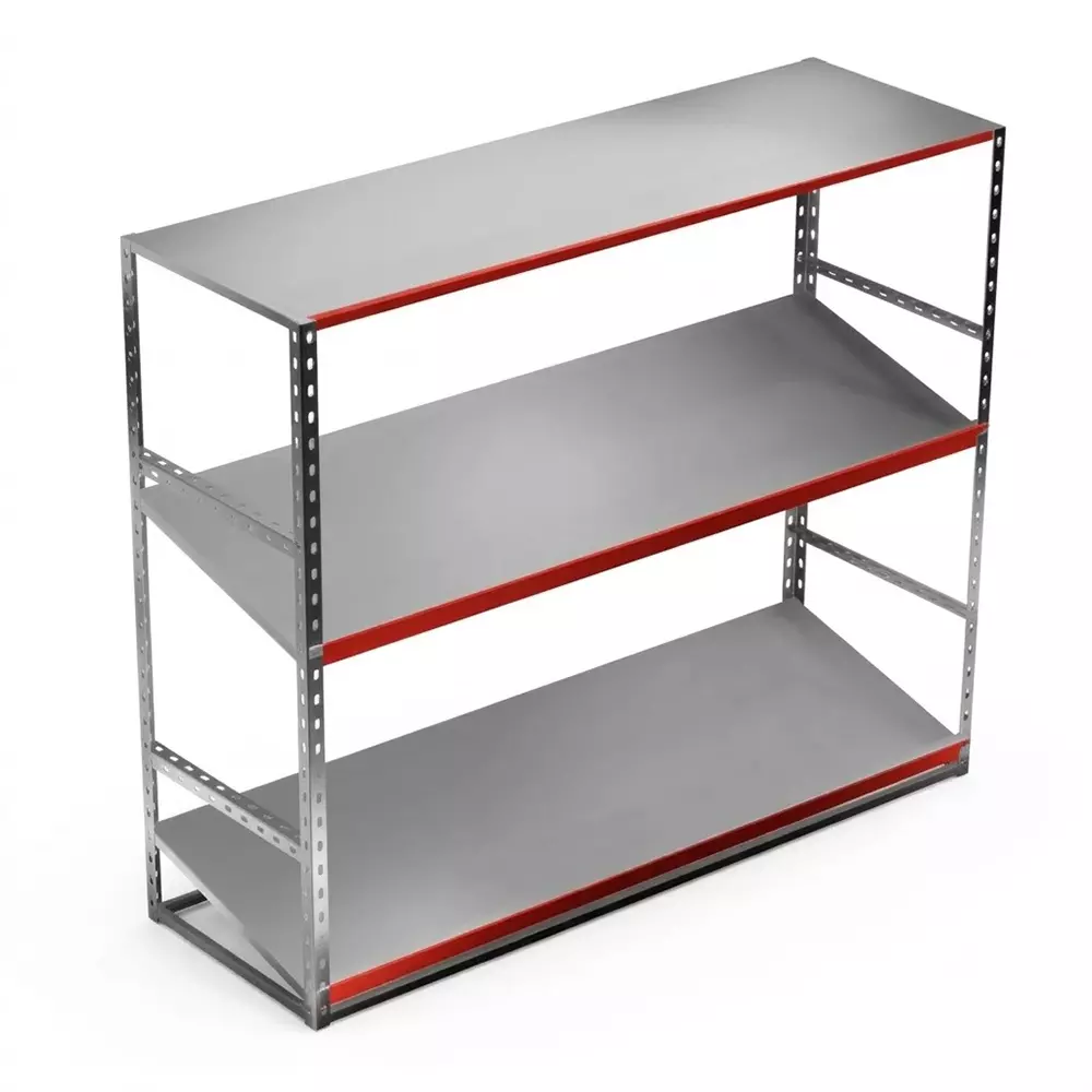 Sameta 3 Shelves Slotted Angle Package-Free Shipment Rack Powder Coating 1170×400×1270 mm Size Upto 360 Kg Load Capacity Galvanized Iron for Home & Office Use