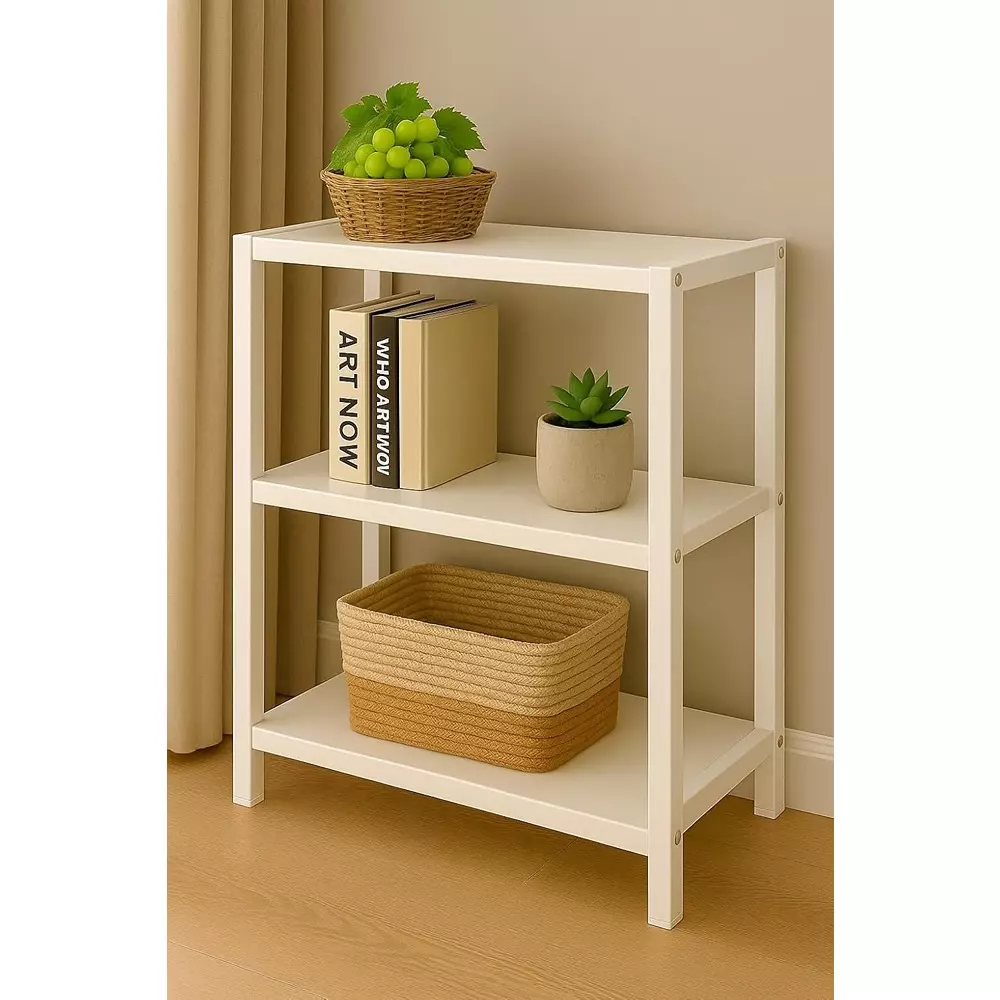 Alija Trakehner Storage Shelf Carbon Steel 23x92x92 cm Ivory 250 Kg Load Capacity 3 Shelves for Home, Office & Shop Use