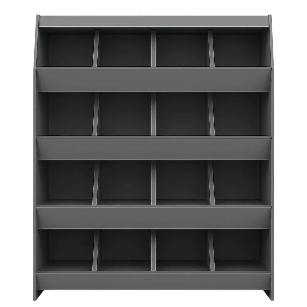 Alija 4-Tier Swiftlet Storage Rack 16 Compartments Carbon Steel 58.4x58.4x15.2 cm Dark Grey 4 Shelves for Workshops, Garages & Stores Use