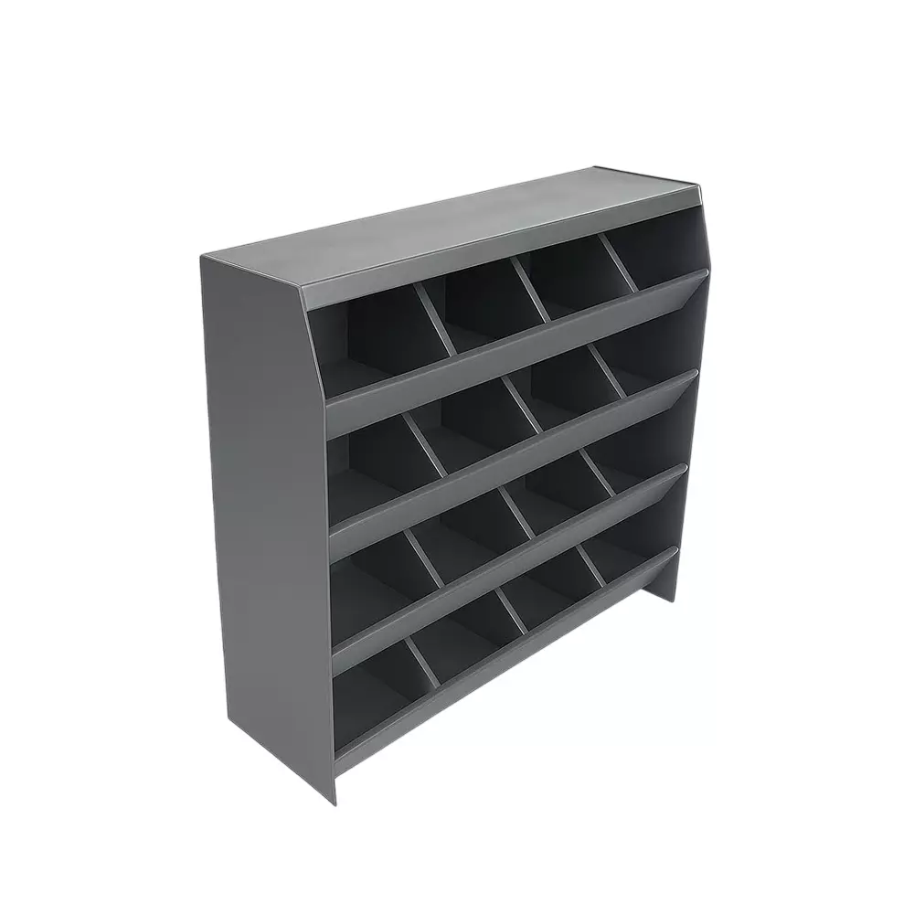 Alija 4-Tier Swiftlet Storage Rack 16 Compartments Carbon Steel 58.4x58.4x15.2 cm Dark Grey 4 Shelves for Workshops, Garages & Stores Use
