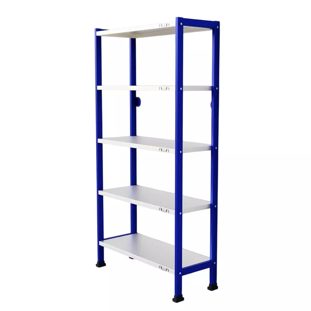 Alija 5-Tier Storage Rack Carbon Steel 30.5x77.5x 152.5 cm Blue and White 250 Kg Load Capacity 5 Shelves for Home, Office & Shop Use