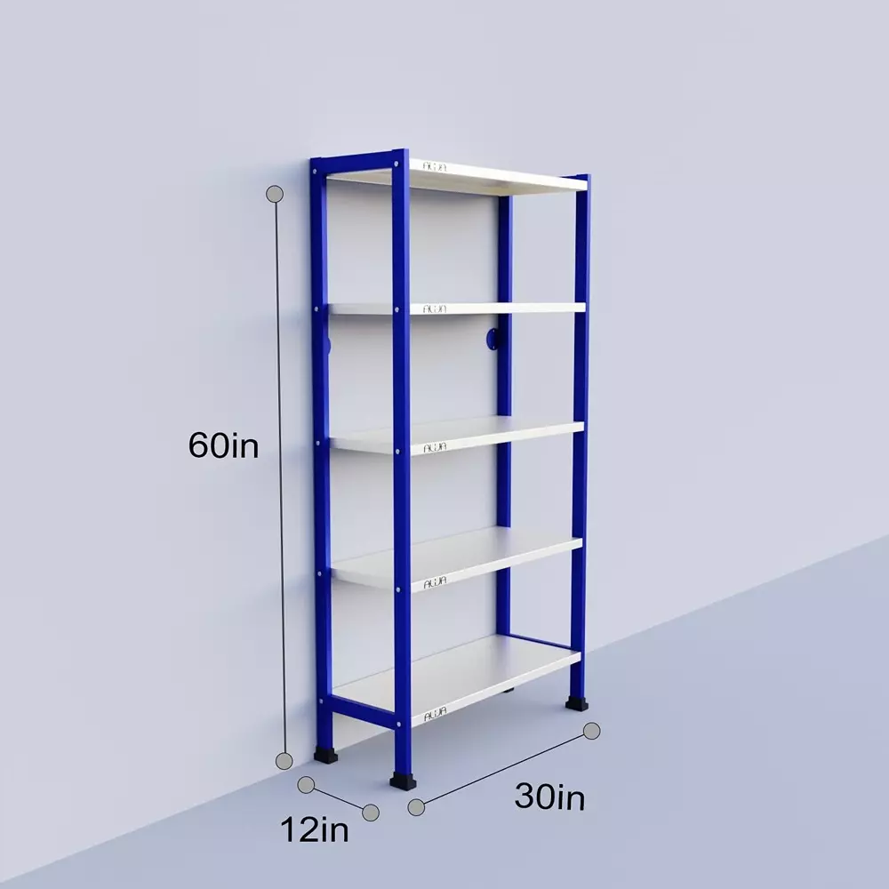 Alija 5-Tier Storage Rack Carbon Steel 30.5x77.5x 152.5 cm Blue and White 250 Kg Load Capacity 5 Shelves for Home, Office & Shop Use