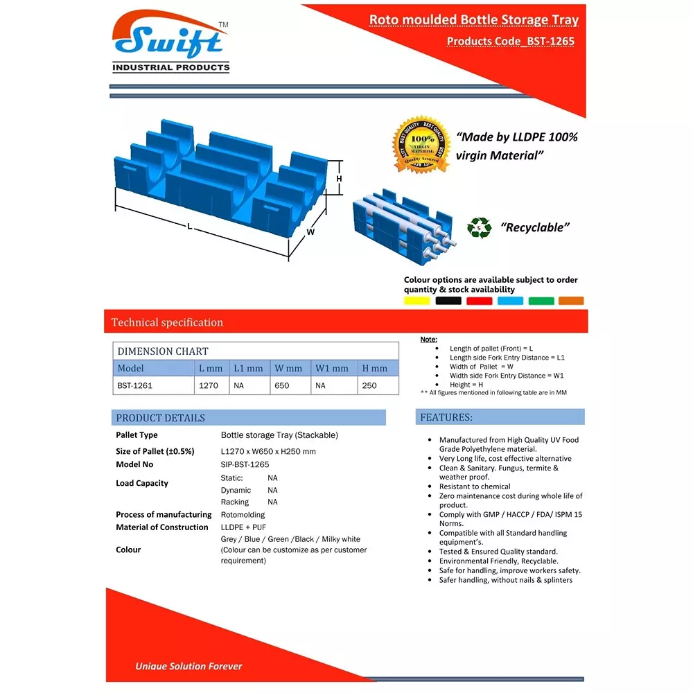 swift-technoplast-bottle-storage-tray-250-mm-10-inch-lldpe-blue-sip-bst-1265