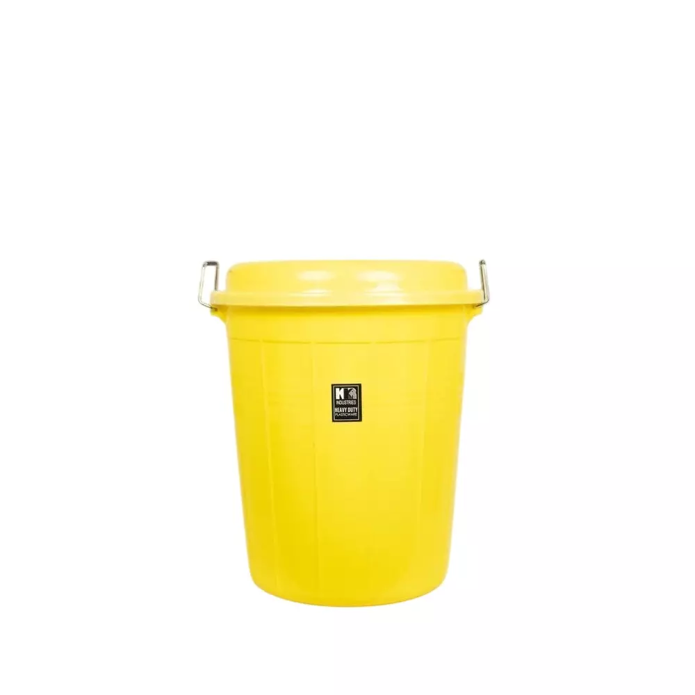 KKR Heavy Duty Storage Drum With Cap 25 L Capacity Yellow Round Shape Plastic for Indoor & Outdoor Use