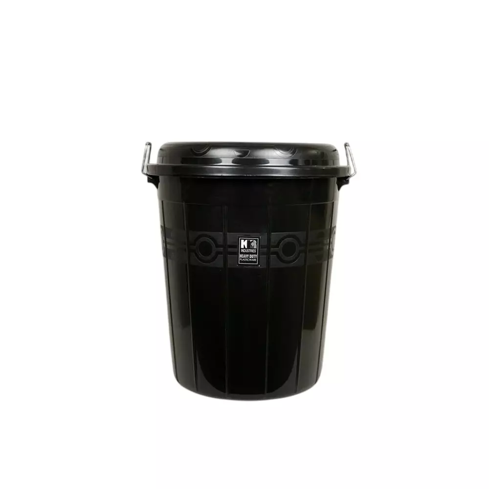 KKR Heavy Duty Storage Drum With Cap 100 L Capacity Black Round Shape Plastic for Indoor & Outdoor Use