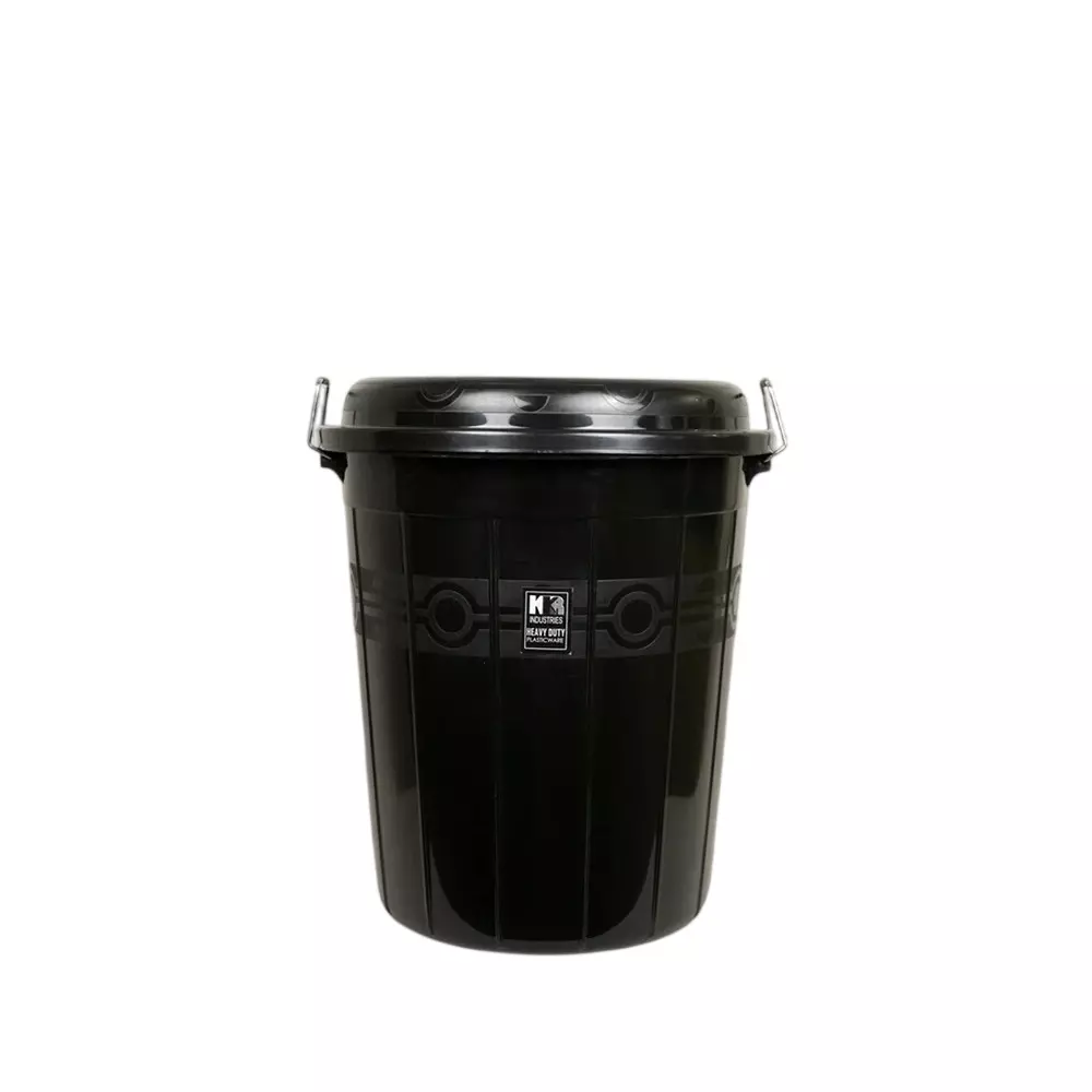 KKR Heavy Duty Storage Drum With Cap 25 L Capacity Black Round Shape Plastic for Indoor & Outdoor Use