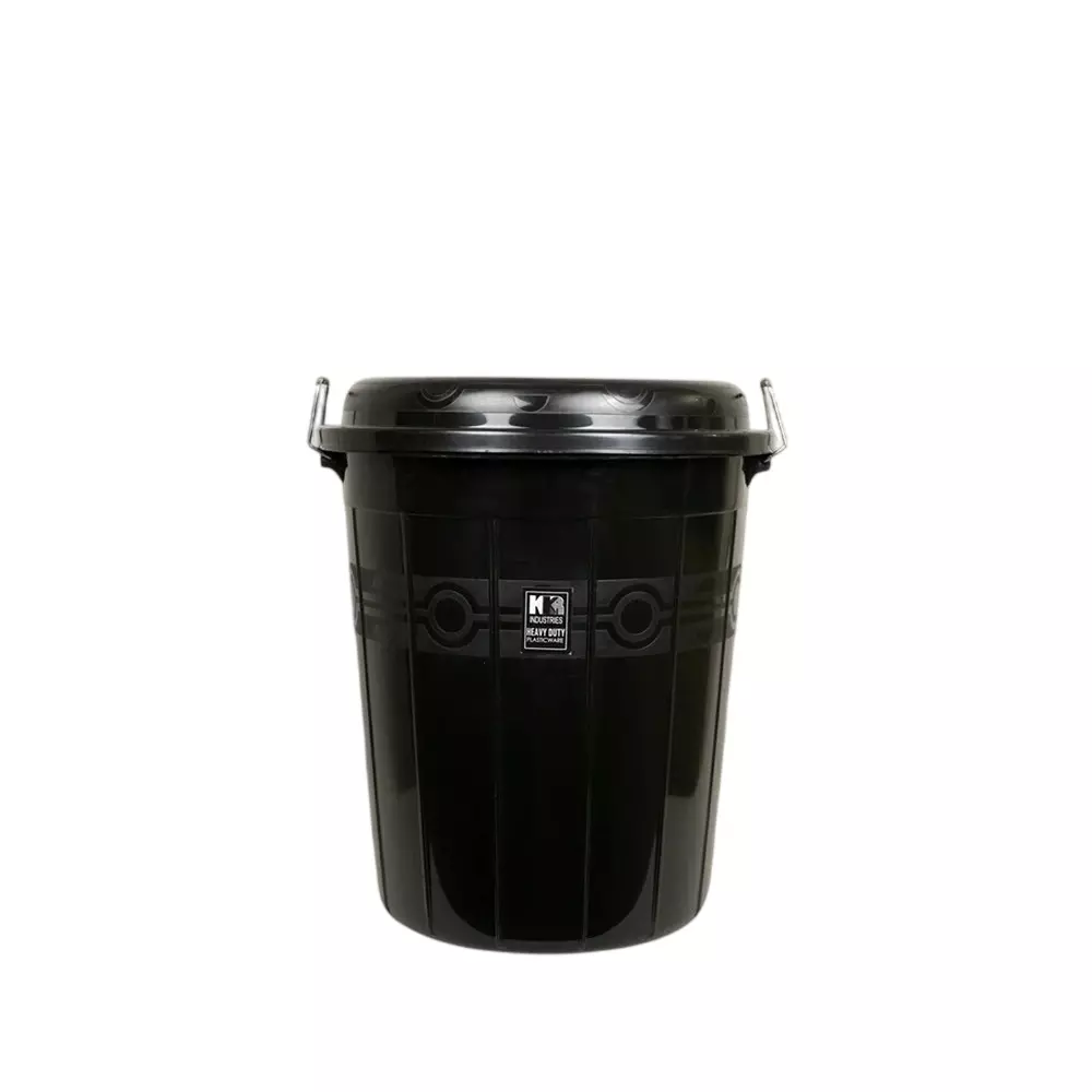 KKR Heavy Duty Storage Drum With Cap 60 L Capacity Black Round Shape Plastic for Indoor & Outdoor Use