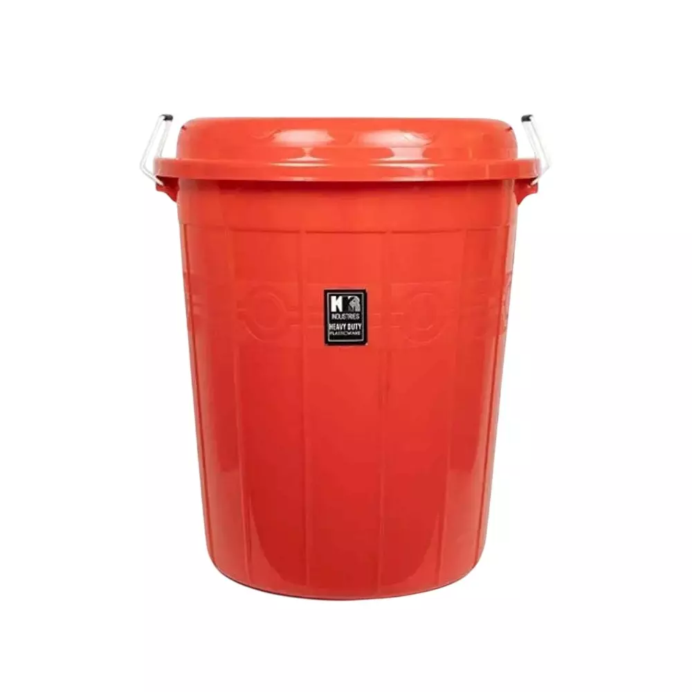 KKR Heavy Duty Storage Drum With Cap 100 L Capacity Red Round Shape Plastic for Indoor & Outdoor Use