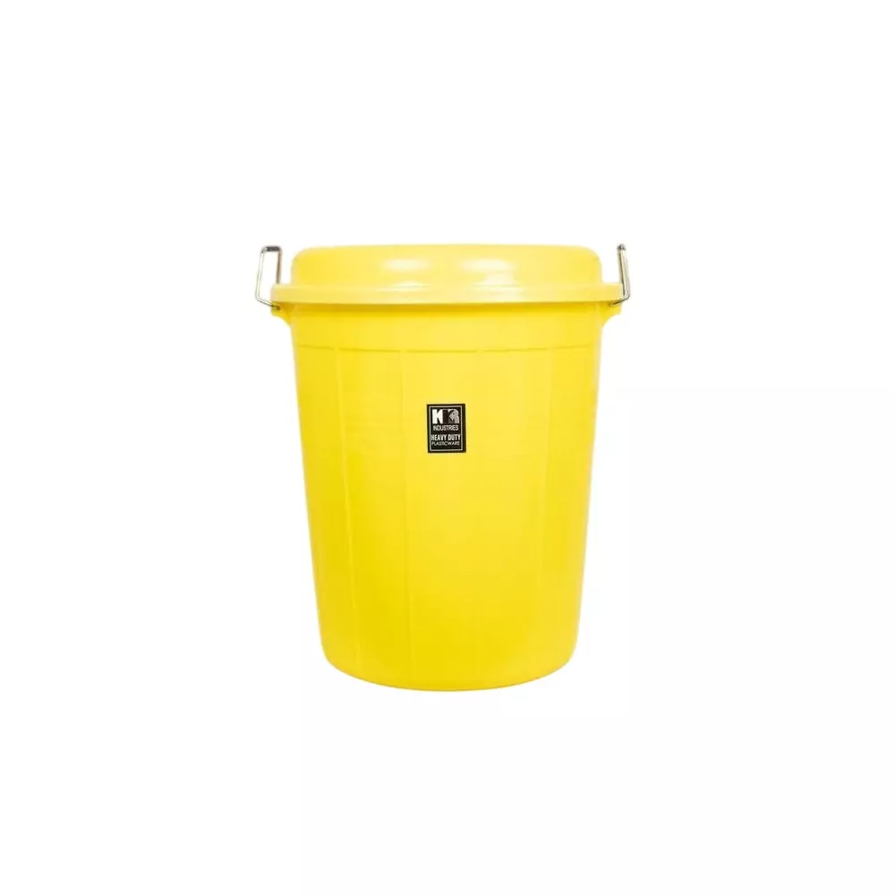 KKR Heavy Duty Storage Drum With Cap 100 L Capacity Yellow Round Shape Plastic for Indoor & Outdoor Use