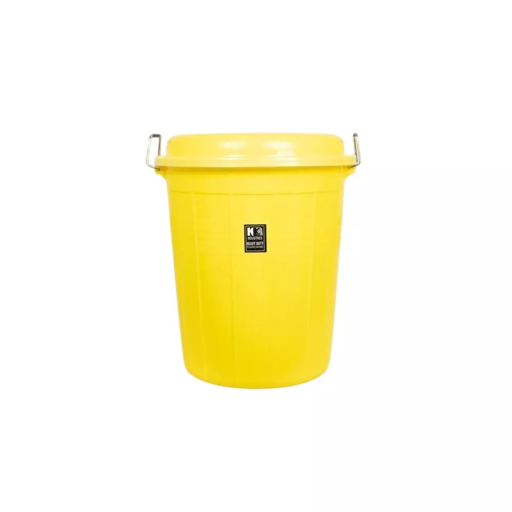 KKR Heavy Duty Storage Drum With Cap 80 L Capacity Yellow Round Shape Plastic for Indoor & Outdoor Use