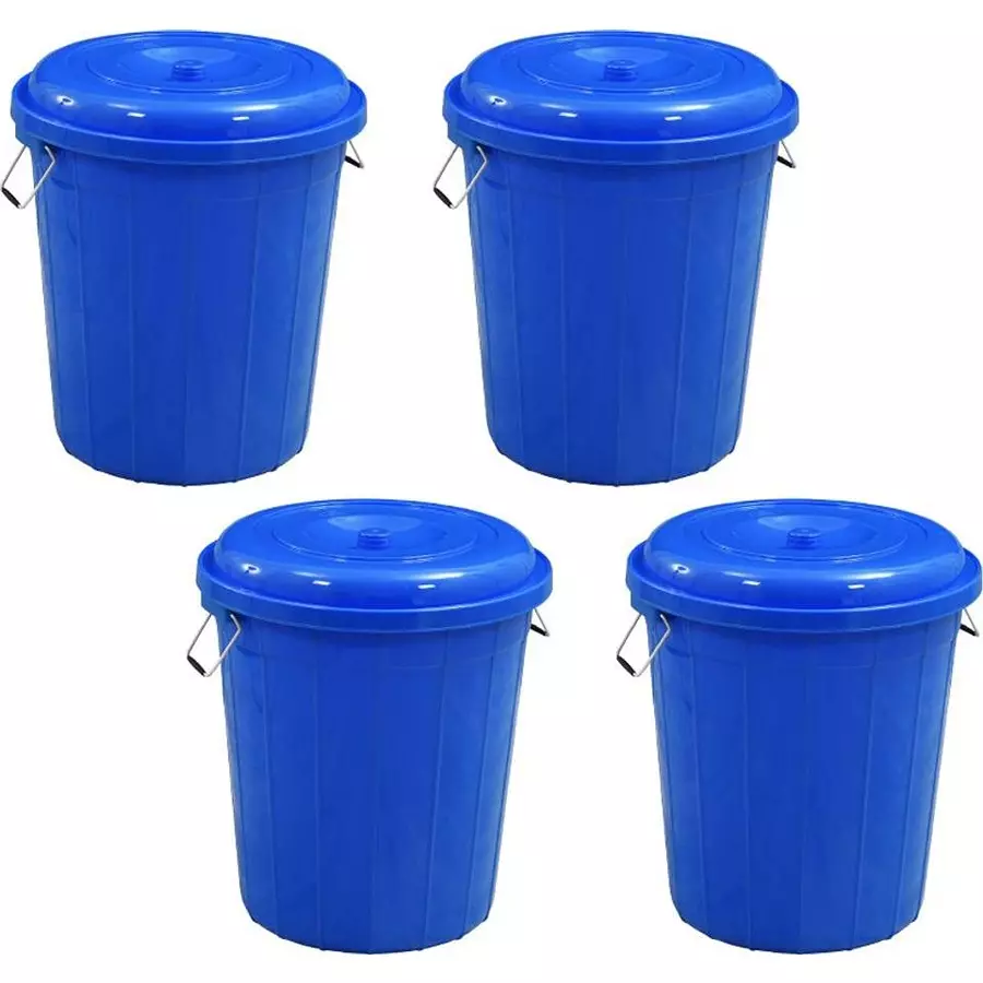 Swagath Drum With Lid Cover Round Shape Plastic Blue for Rice, Water & Flour Use, DRUM50_BL-4 (Pack of 4 Pcs)