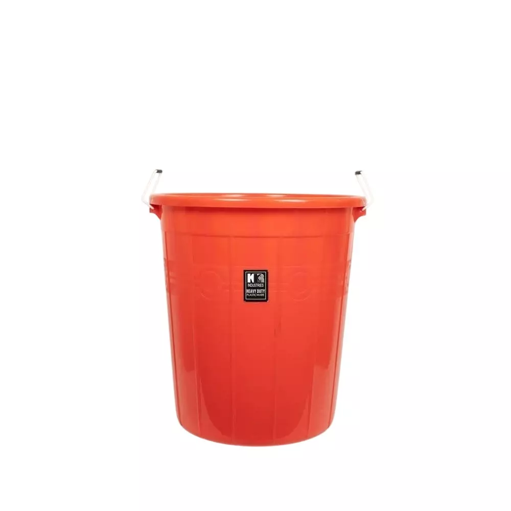 KKR Heavy Duty Storage Bucket Without Lid 100 L Capacity Red Round Shape Plastic for Indoor & Outdoor Use