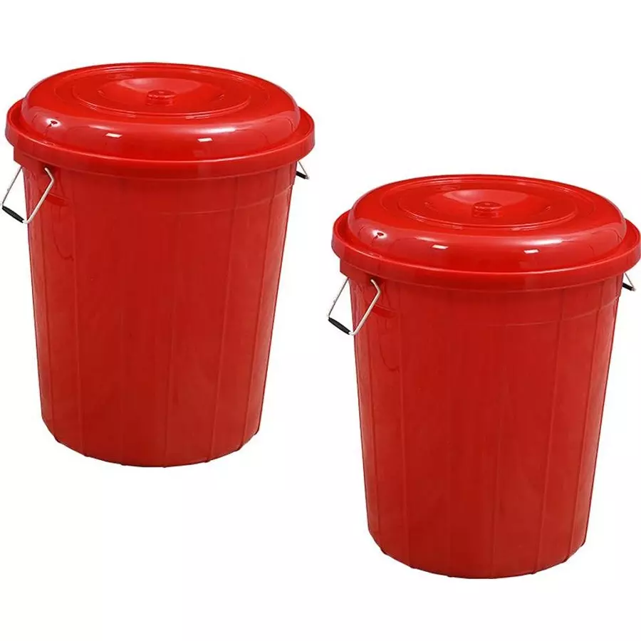 Swagath Drum With Lid Cover Round Shape Plastic Red for Rice, Water & Flour Use, DRUM50-BR-2 (Pack of 2 Pcs)