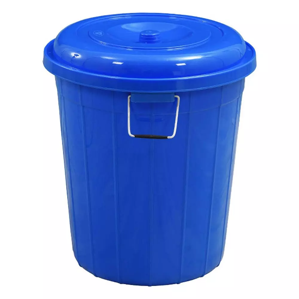 Swagath Drum With Lid Cover Round Shape Plastic Blue for Rice, Water & Flour Use, DRUM50-BL-1