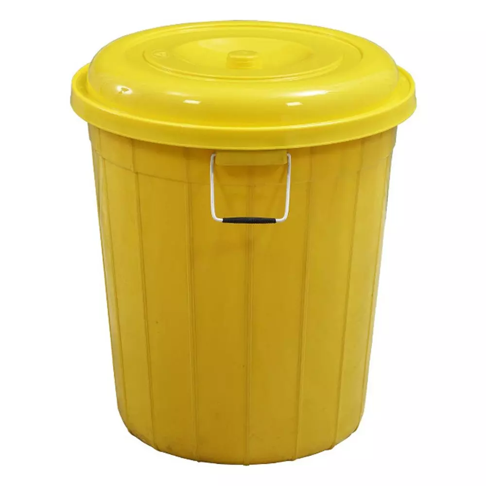 Swagath Drum With Lid Cover Round Shape Plastic Yellow for Rice, Water & Flour Use, DRUM50-YL-1