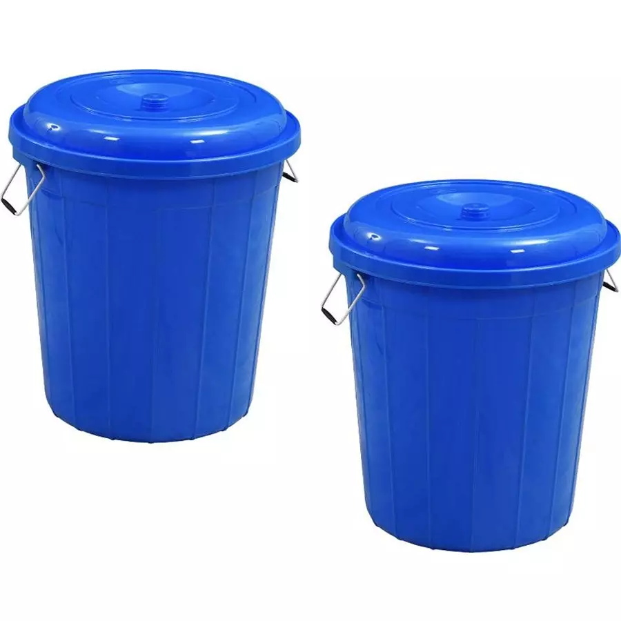 Swagath Drum With Lid Cover Round Shape Plastic Blue for Rice, Water & Flour Use, DRUM50-BL-2 (Pack of 2 Pcs)