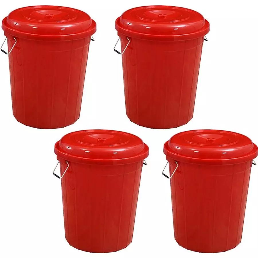 Swagath Drum With Lid Cover Round Shape Plastic Red for Rice, Water & Flour Use, DRUM50-BR-4 (Pack of 4 Pcs)