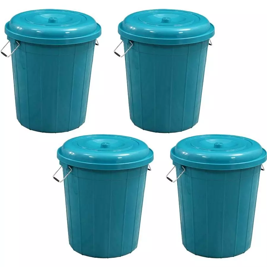 Swagath Drum With Lid Cover Round Shape Plastic Green for Rice, Water & Flour Use, DRUM50-CG-4 (Pack of 4 Pcs)