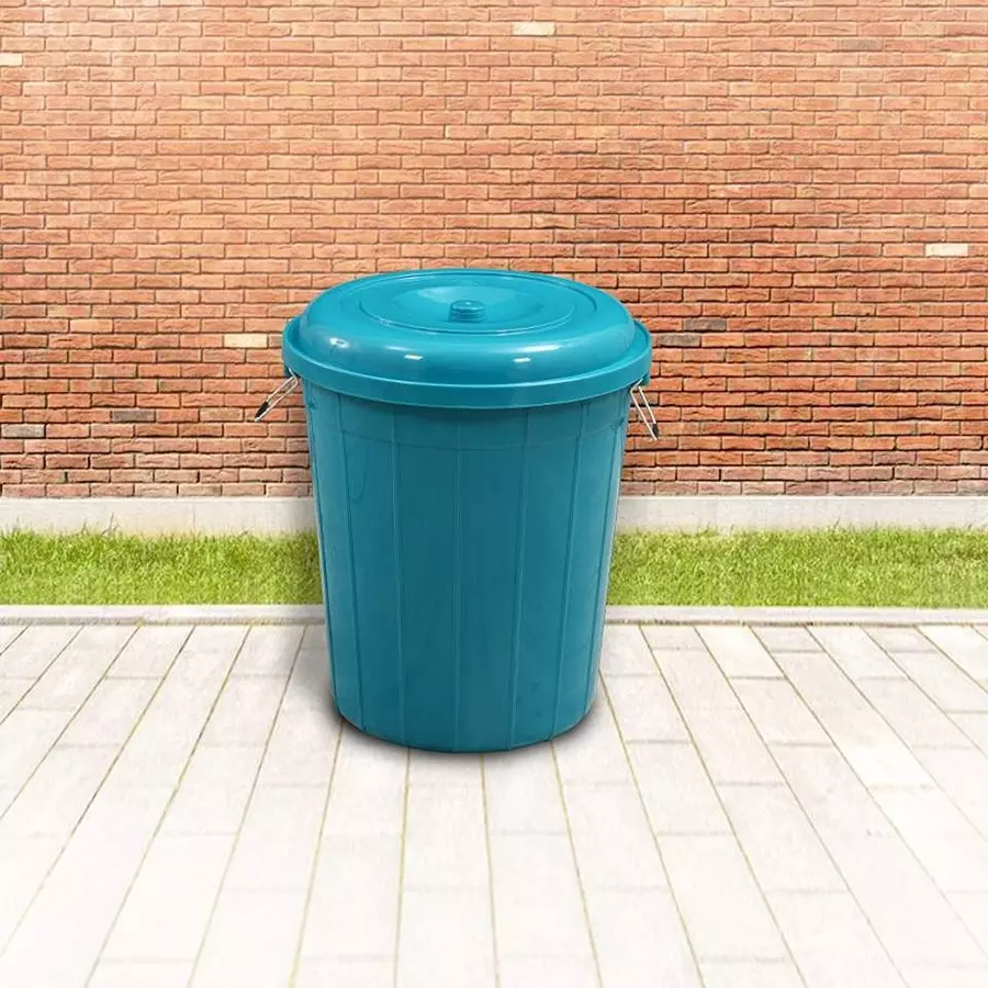 swagath-drum-with-lid-cover-round-shape-44x53-cm-50-l-plastic-green-for-rice-water-flour-use-drum50-ltr-pack-of-4-pcs