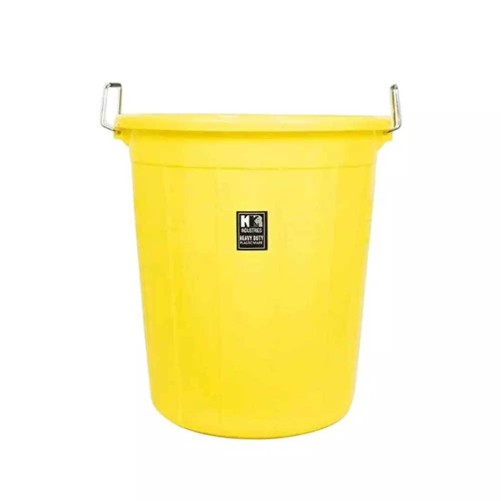 KKR Heavy Duty Storage Bucket Without Lid 100 L Capacity Yellow Round Shape Plastic for Indoor & Outdoor Use