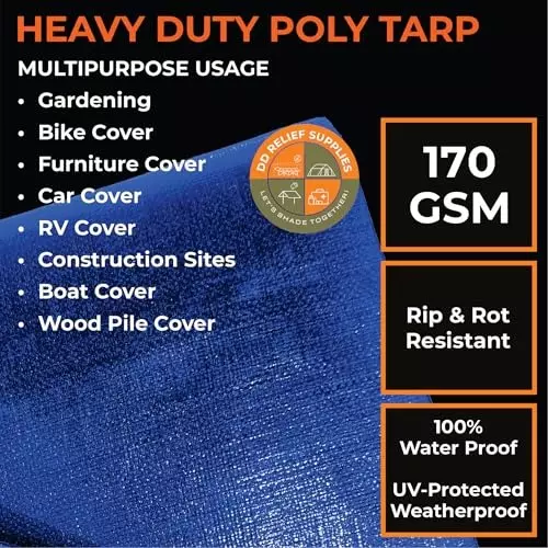DDRS HDPE Tarpaulin (Tripal) Blue 170 GSM & 7.32 x 5.49 m (‎24 x 18 ft) Size, DDRSHDPE170-24X18