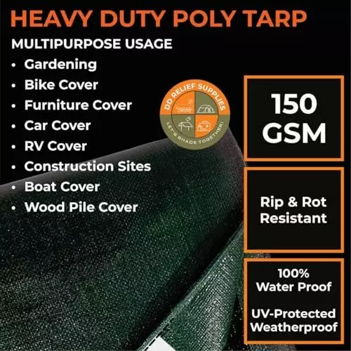 DDRS HDPE Tarpaulin (Tripal) ‎Green 150 GSM & 3.66 x 5.49 m (‎12 x 18 ft) Size, DDRSHDPE150-12X18