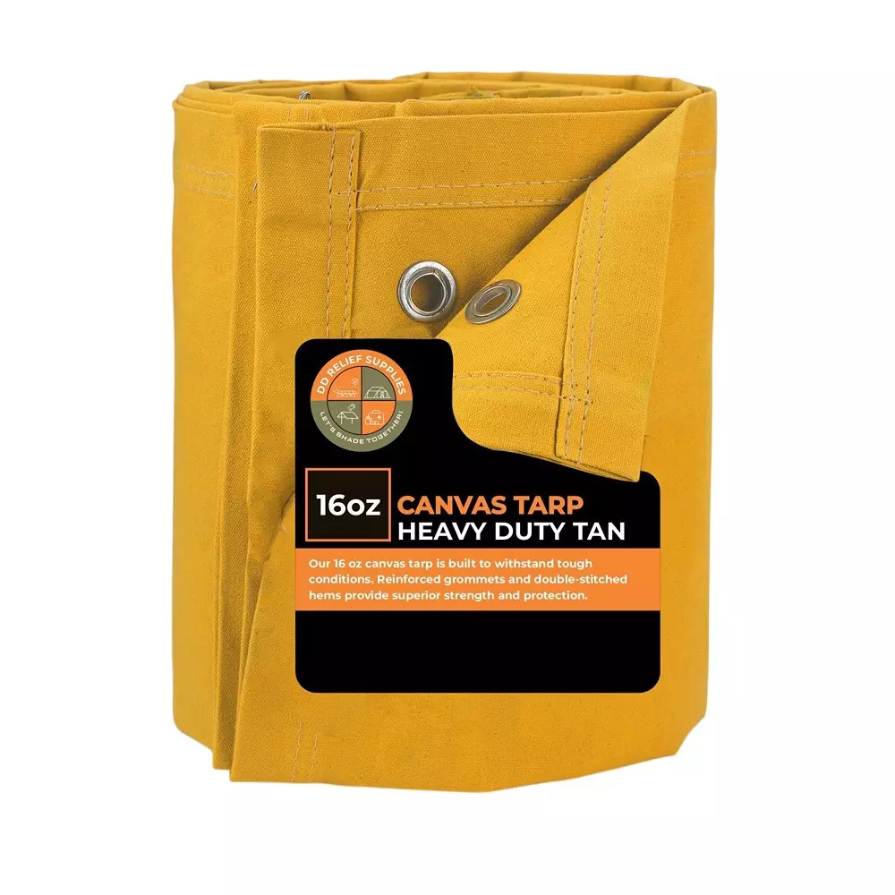 DDRS Heavy Duty Canvas Tarp (Tripal) ‎Tan Yellow 550 GSM 2.44 x 3.05 m (8x10 ft), 9B-6I2Z-DZ4C_DDRS_NEW-R
