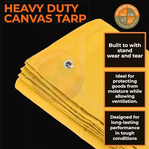 DDRS Heavy Duty Canvas Tarp (Tripal) ‎Tan Yellow 550 GSM 2.44 x 3.05 m (8x10 ft), 9B-6I2Z-DZ4C_DDRS_NEW-R