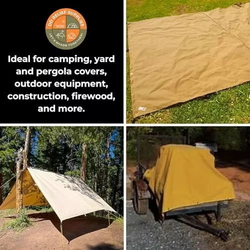 DDRS Heavy Duty Canvas Tarp (Tripal) ‎Tan Yellow 550 GSM 2.44 x 3.05 m (8x10 ft), 9B-6I2Z-DZ4C_DDRS_NEW-R