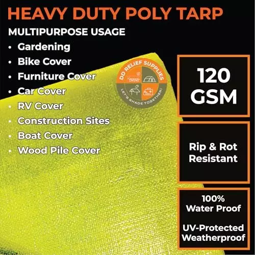 DDRS Heavy Duty HDPE Tarpaulin (Tripal) ‎Yellow 120 GSM 1.83 x 2.44 m (6x8 ft), UY-WLXF-JEAT_DDRS_NEW