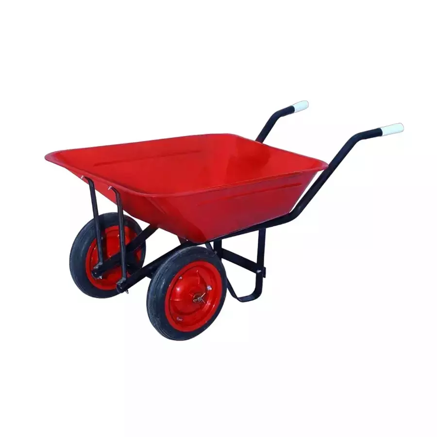 Agrolift Double Wheel Barrow 200 Kg Load Capacity with Pneumatic Tyre 3.25x8 inch Size Mild Steel and Galvanized Red, DWB120 - L