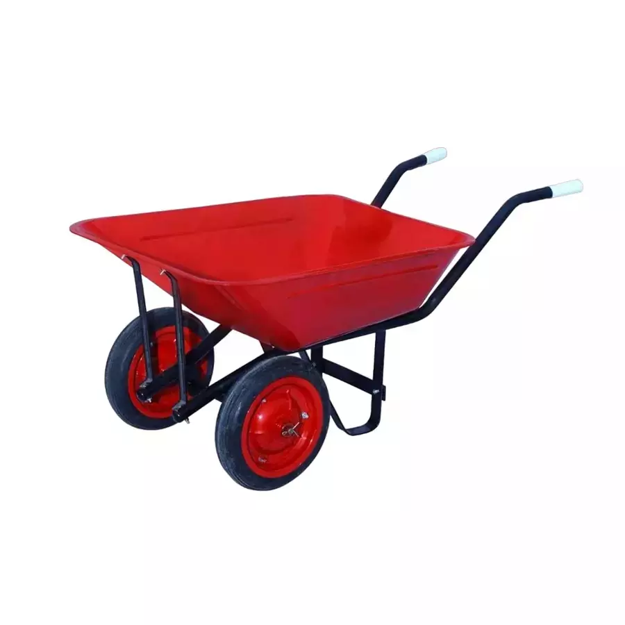 Agrolift Double Wheel Barrow 250 Kg Load Capacity with Pneumatic Tyre 3.25x8 inch Size Mild Steel and Galvanized Red, DWB120-H