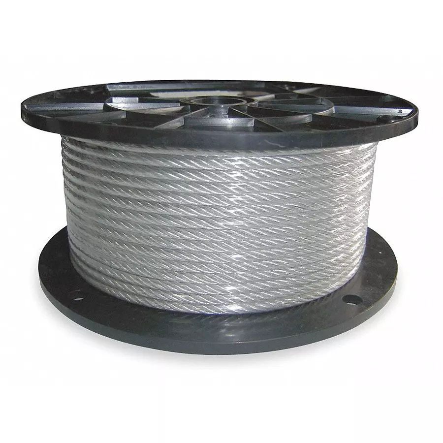 DAYTON 100 ft Length Unlubricated Galvanized Steel Wire Rope Silver,2TAF3