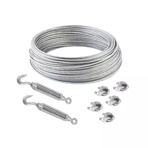 GENERIC 6 mm Galvanized Wire 10 m With 2 Turnbuckles & 5 U Bolt Clump