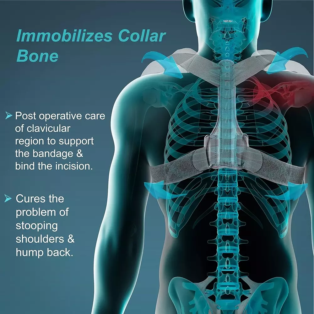 Tynor Clavicle Brace With Fastening Tape Grey Large Size, TA05992