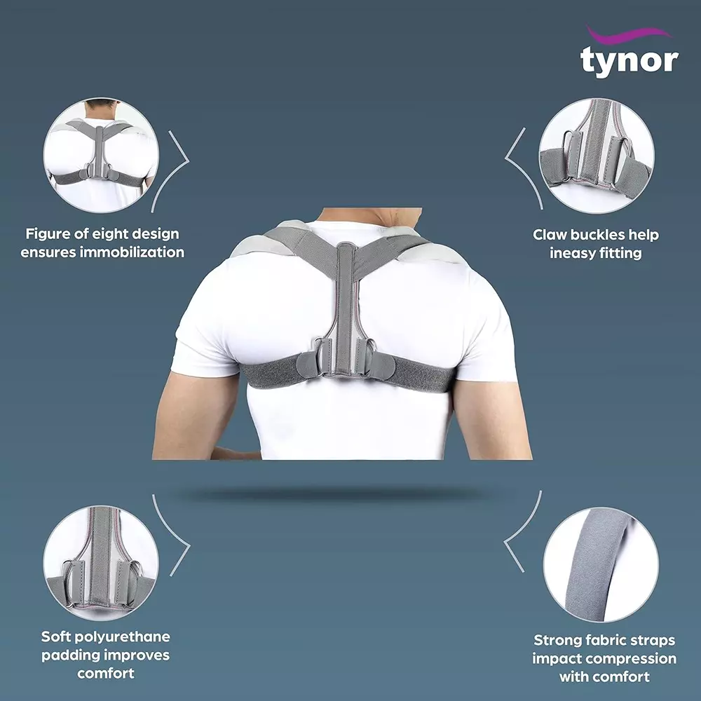 Tynor Clavicle Brace With Fastening Tape Grey Large Size, TA05992