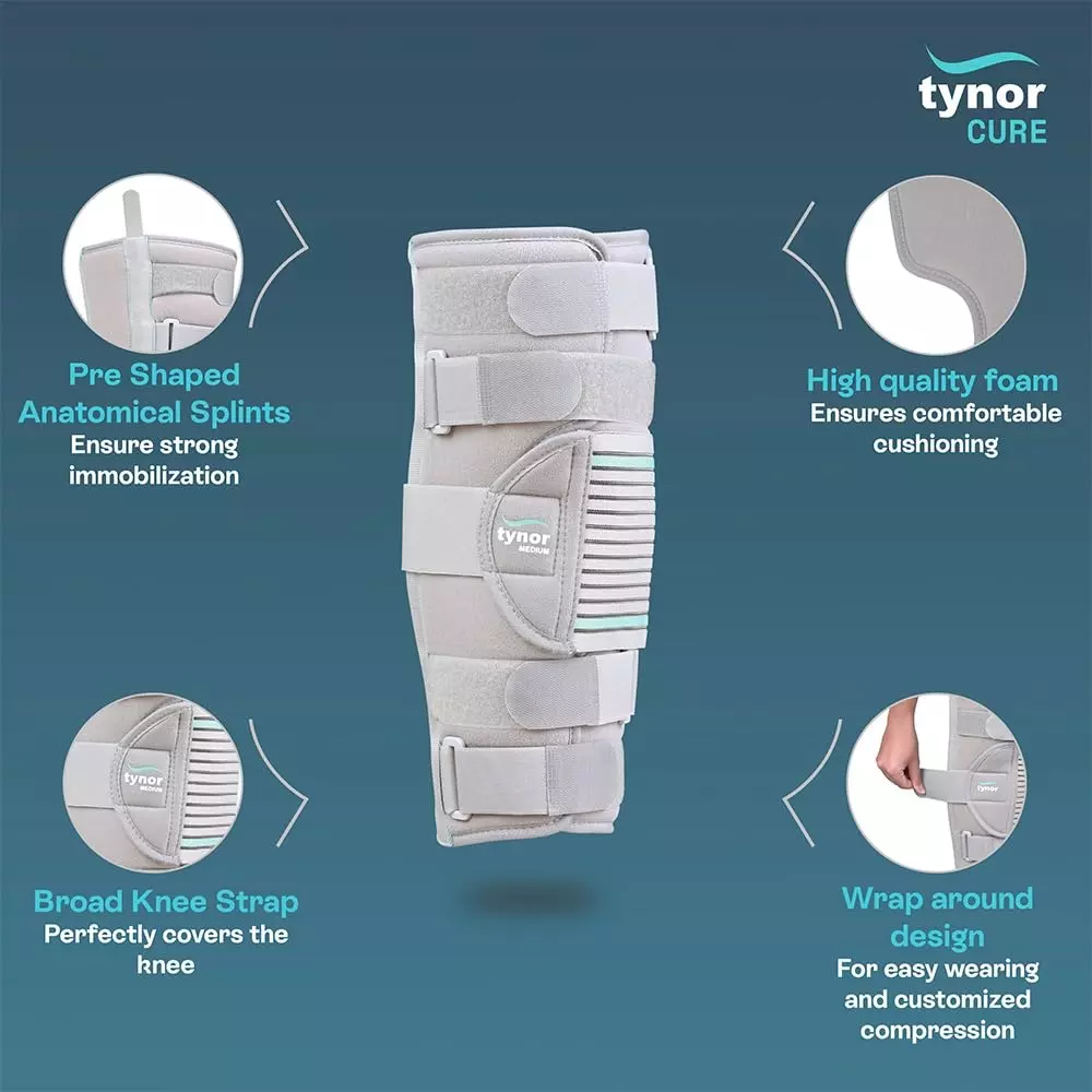 Tynor D13 Knee Immobilizer Grey Large Size, 3039666